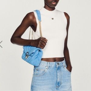 Sandro Ribbed Cropped Mock Neck Sweater